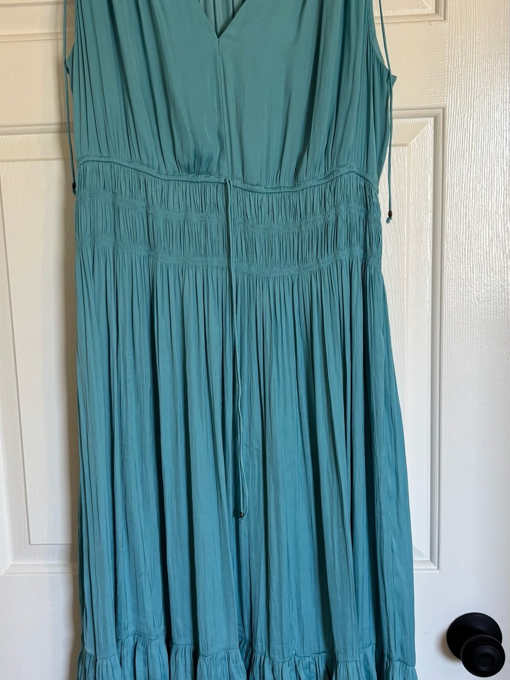 White House Black Market Teal V-Neck Smocked Maxi Dress